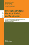 Information Systems: Methods, Models, and Applications4th International United Information Systems Conference, UNISCON 2012, Yalta, Ukraine, June 1-3, 2012, Revised Selected Papers /