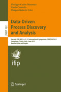 Data-Driven Process Discovery and AnalysisSecond IFIP WG 2.6, 2.12 International Symposium, SIMPDA 2012, Campione d’Italia, Italy, June 18-20, 2012, Revised Selected Papers /